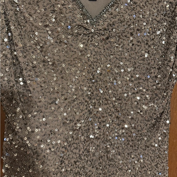 Adrianna Papell Sequin V-Neck Blouse in Brown - Picture 5 of 9